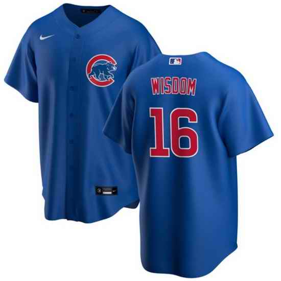 Men's Chicago Cubs #16 Patrick Wisdom Blue Cool Base Stitched Baseball Jersey